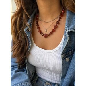 Vintage Style Amber Lucite Beaded Statement Necklace Chunky Retro